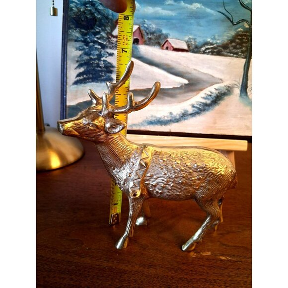 Vintage Brass Deer Figurine With Embossed Details & Decorative Collar 7" Tall Ho - Picture 6 of 7
